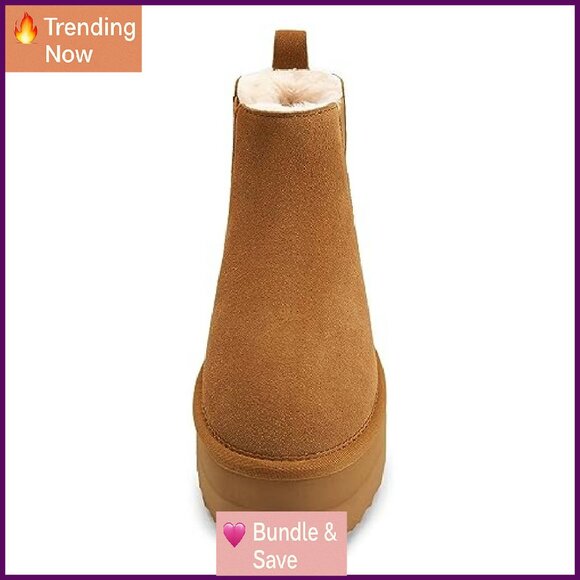 Genuine Suede Platform Snow Boots Slip On Faux Fur Ankle Boots Anti-Slip - Picture 6 of 8